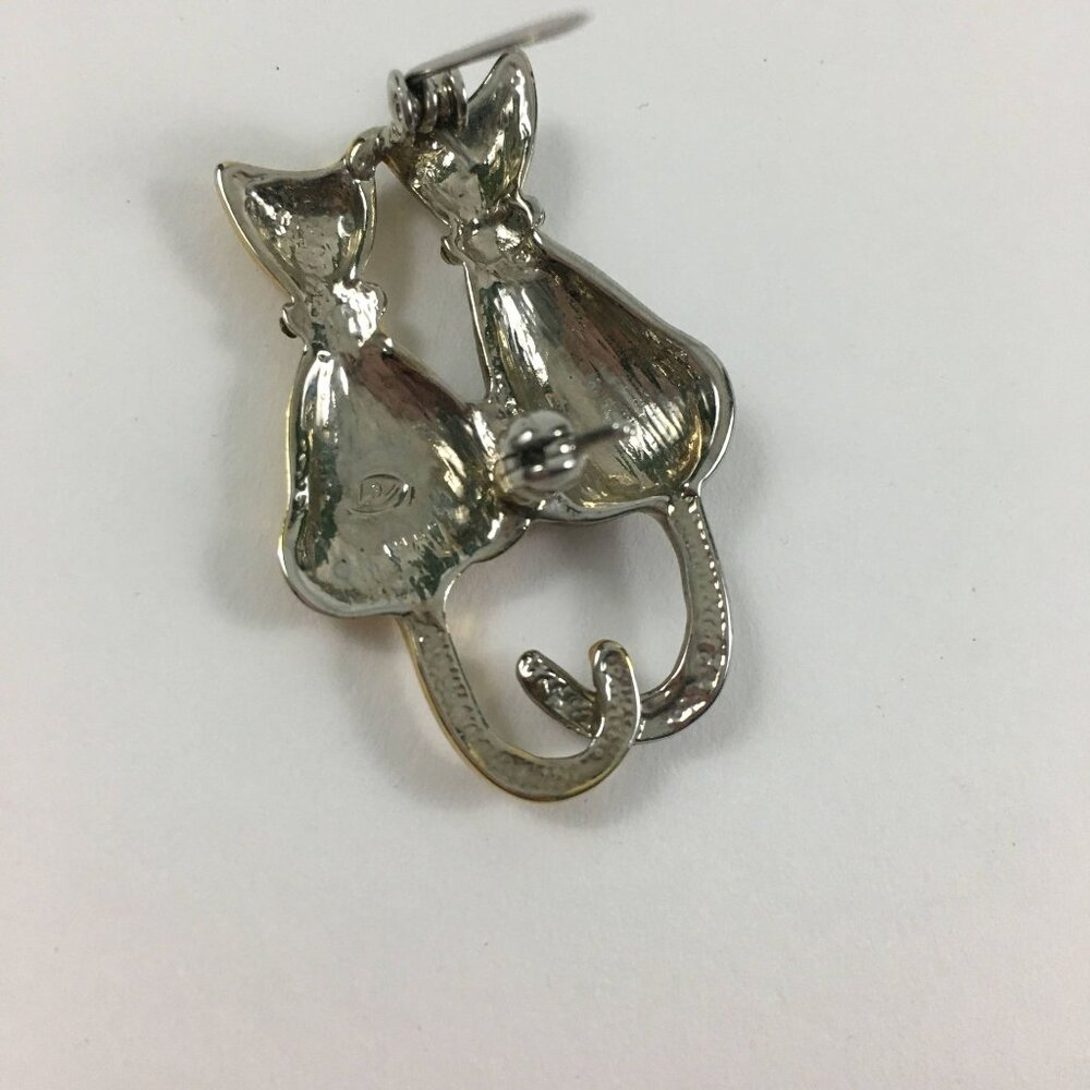 Liz Claiborne Vintage Cat Brooch: Tri-Tone Rhinestone Collars - Picture 2 of 8